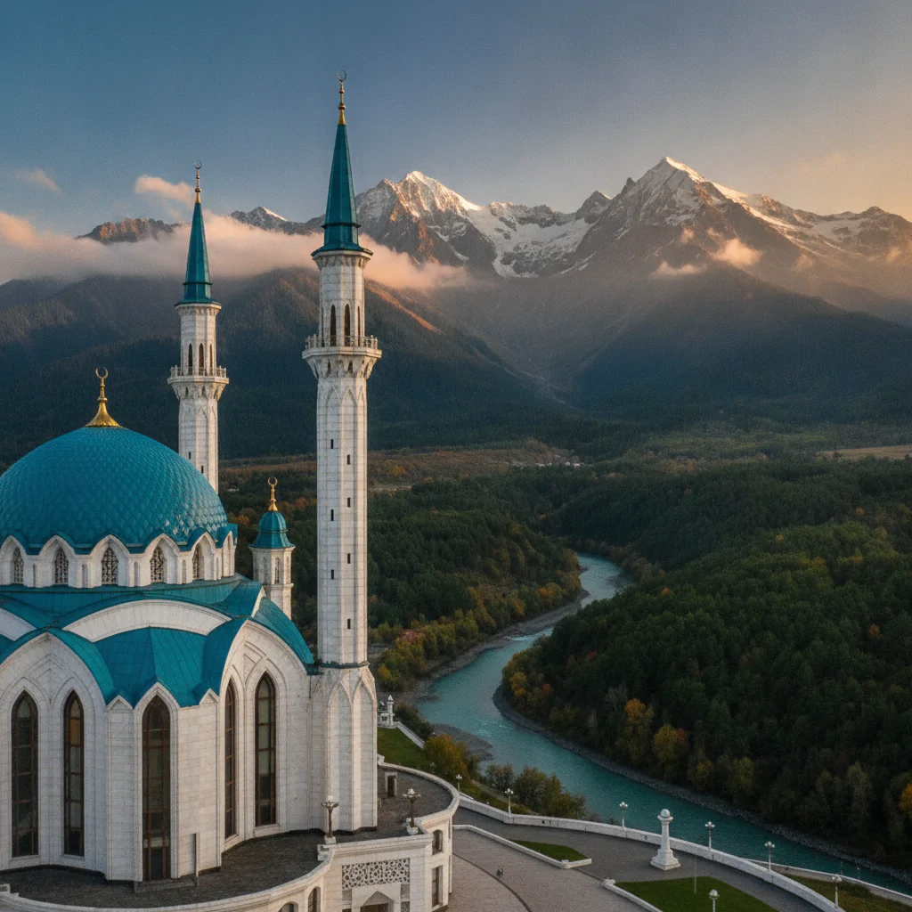 Мечеть Сердца Чечни на фоне гор