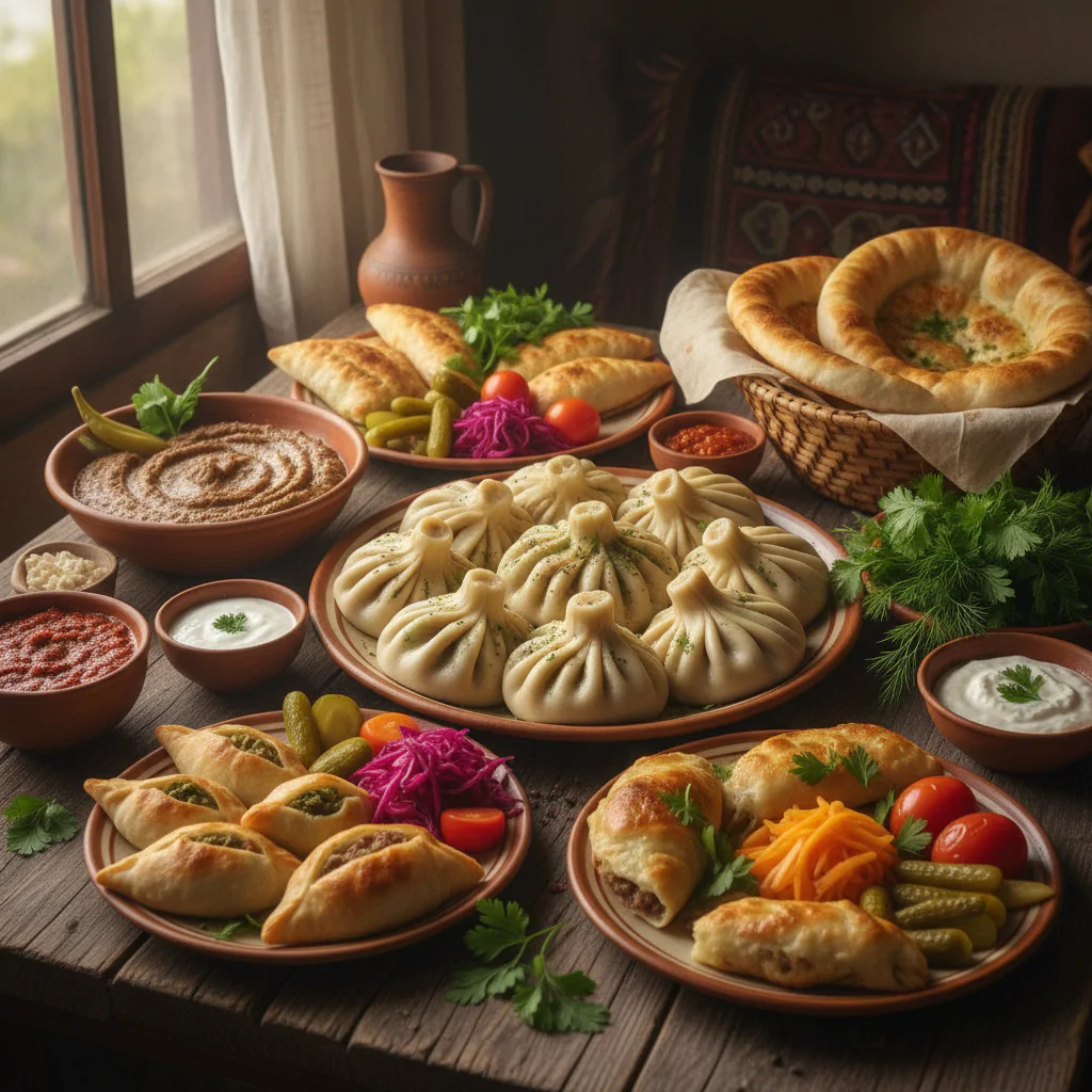 Вкусные дагестанские блюда на столе