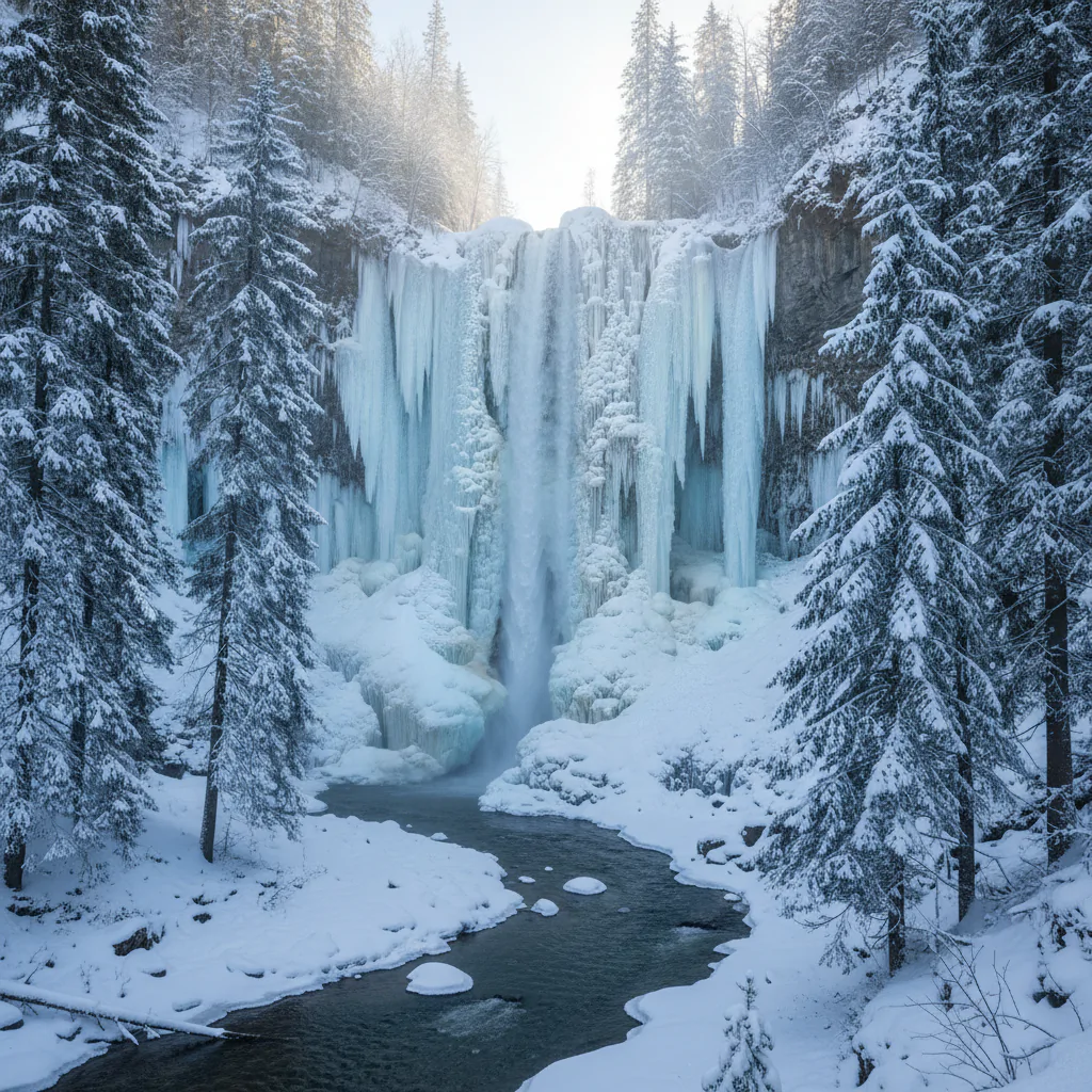 Ледяные скульптуры водопада Тобот