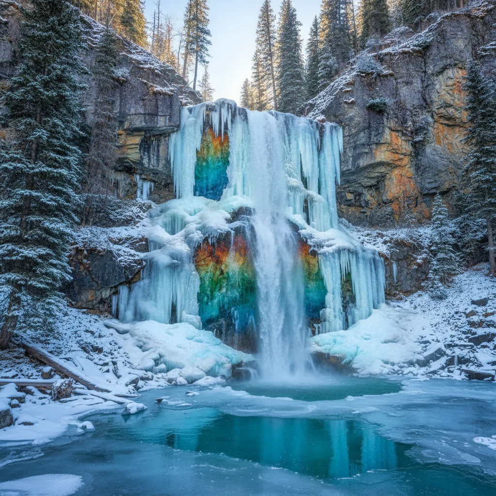 Замерзший водопад в горах